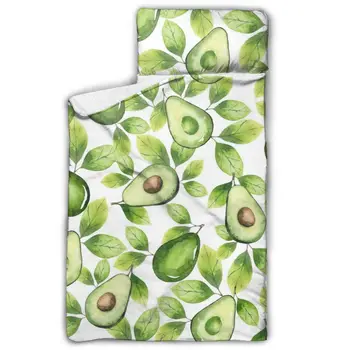 

Avocados And Leaves Watercolor Nap Mat with blanket and Pillow for Toddler Baby Girls Portable Rolled Travel Blanket