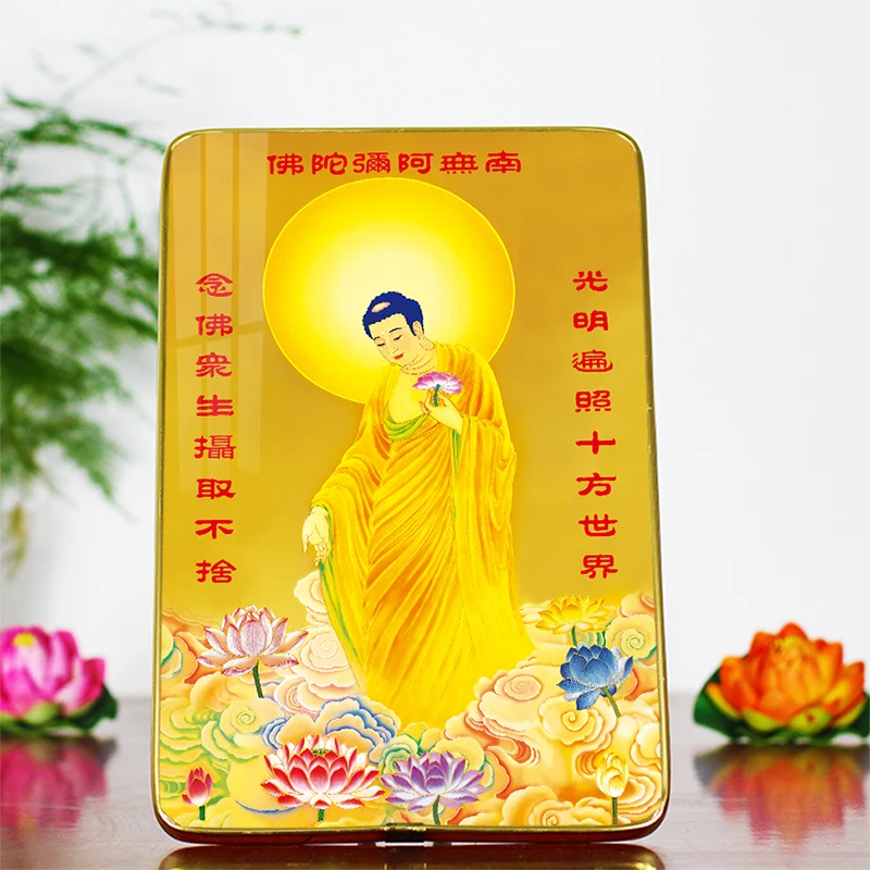 Stand-Up Tavolo Da Installazione Western Tre Sacri Amitabha Buddha Disegno Tu Amitabha Buddha Statua Pittura Buddha Ritratto Pellicola Di Cristallo