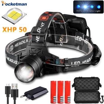 

7600LM XHP50 headlamp Headlight high powerful xhp70 head lamp torch Head light Use 3*18650 batteries USB Rechargeable