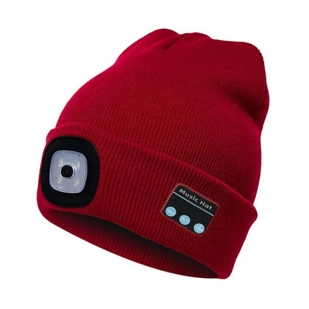 

Unisex Kintted Hat Built-in 4Pcs Led Lights BT5.0 Knit Cap Autumn Winter Warm Beanie Cap for Outdoor Cycling Fishing Camping