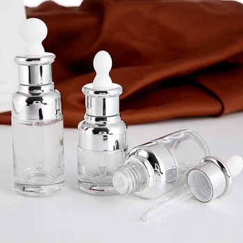 

10pcs 20ml 30ml 50ml Silver Frost Glass Dropper Refillable Bottle Empty Cosmetic Packaging Container Vials Essential Oil Bottles