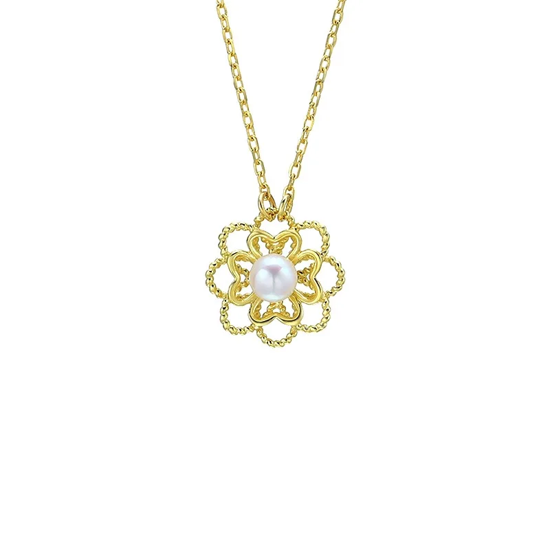 

Japanese-style Light Luxury Jewelry Natural Freshwater Pearls 925 Sterling Seiko Necklace Simple Multilayer Flower Necklace