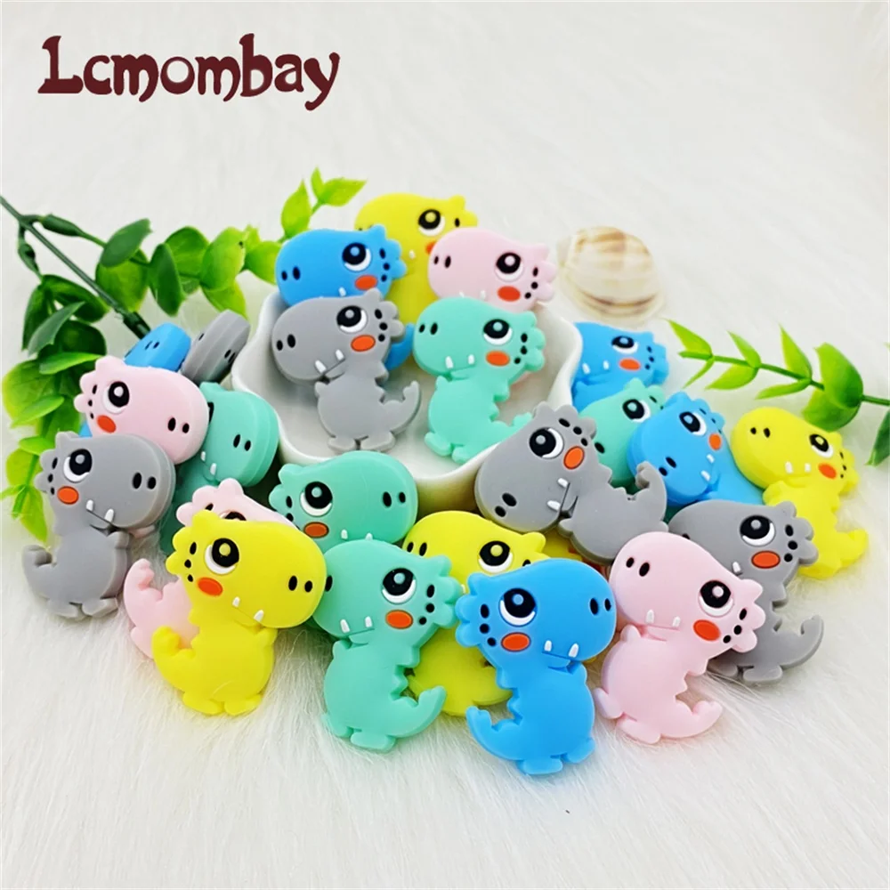 10/pcsSilicone Teether для еды Класс мини Силиконовый динозавр бусины детей с изображением