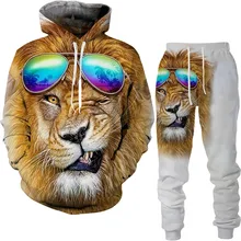 Autumn Winter 3D The Lion King Printed Men's Hooded Sweater Set Men's Sportswear Tracksuit Long Sleeve Men's Clothing Suit