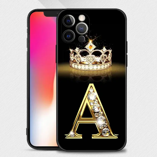 Case For iPhone 11 13 12 Pro Max XS XR X 8 7 6s 6 Plus 7 8 5 5S Soft Cover Fundas Silicone Capa Shell Diamond Crown Letter B04