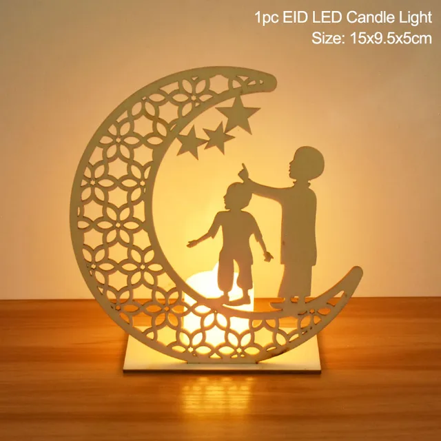 EID Mubarak Wooden Pendant with LED Candles Light Ramadan Decorations For Home Islamic Muslim Party Eid Decor Kareem Ramadan Style6