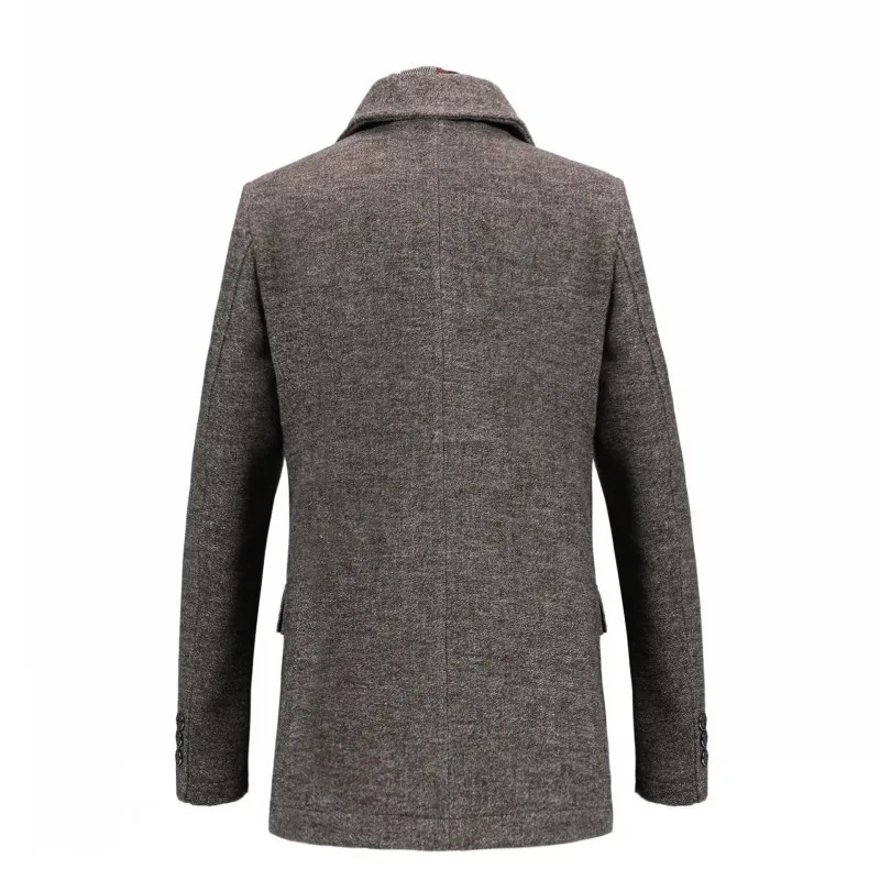 

Designer New Plaid Scarf Detachable Lapel Solid Men Woolen Overcoats Long Sleeve Single Breasted Male Thick Warm Coats Plus Size