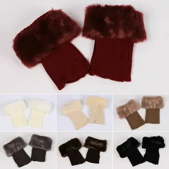 

Faux Fur Ladies Knit Crochet Boot Cuffs Toppers Ankle Socks Winter Leg Warmers