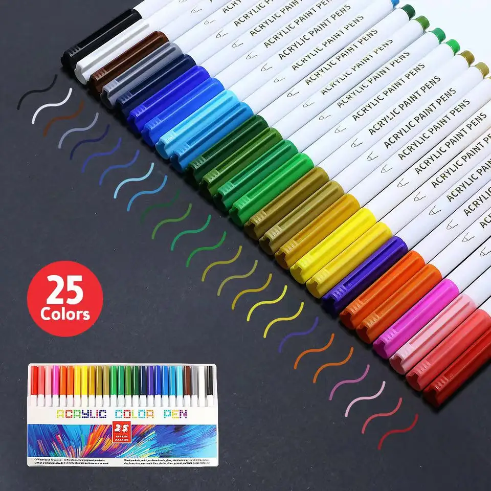 Acrylic Paint Pens Markers Permanent 25 Colors Fine Tip - Temu