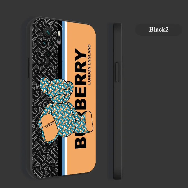 English Bear Case For Xiaomi Redmi Note 10 10S 9T 9 8 7 Pro Max Redmi 9 9A 9T K40 K30 K20 Pro Soft Liquid Silicone Phone Cover Black2