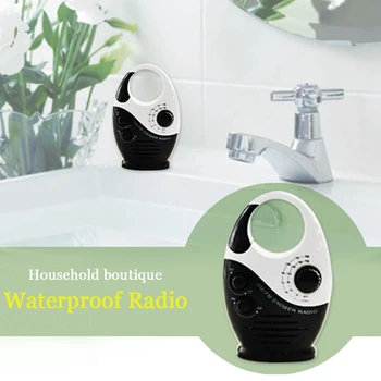 

Adjustable Volume Speaker Hanging Top Handle Waterproof Battery Powered Mini Shower Radio Music AM FM Insert Card Bathroom