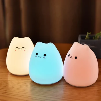 

Cute LED Night Light Battery Charge Silicone Touch Sensor 7 Colors Cat Night Lamp for Christmas gift Kids toy Bedroom Decor