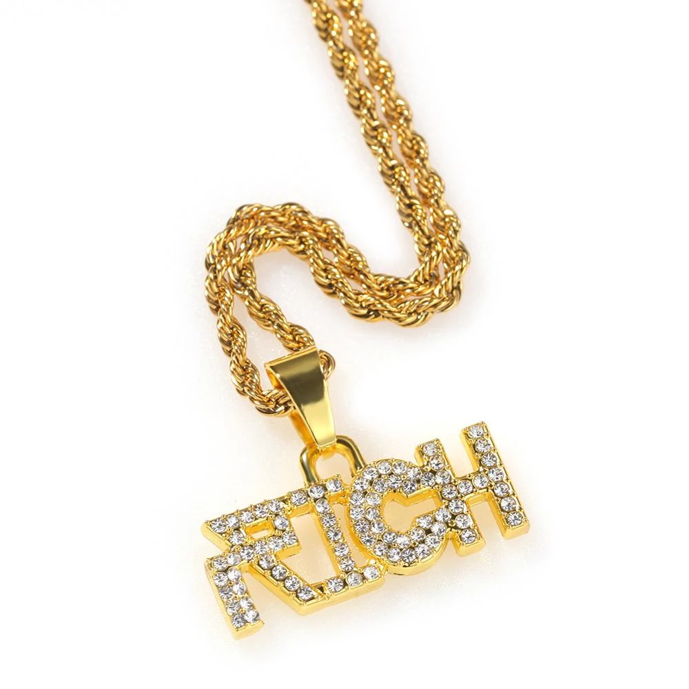2 Ways Wear Cool High Quality Ice Out English Letter Rich Necklace Women  Man Hip Hop Jewelry Rapper Accessories - Necklace - AliExpress
