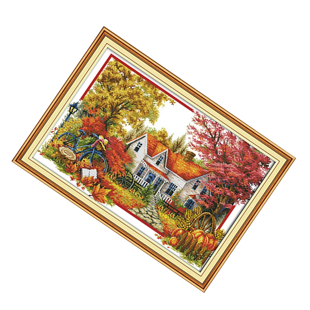 DIY Stamped Cross Stitch Landscape Kits Thread Needlework Embroidery Printed Pattern 11CT Home Decoration Autumn Seasons