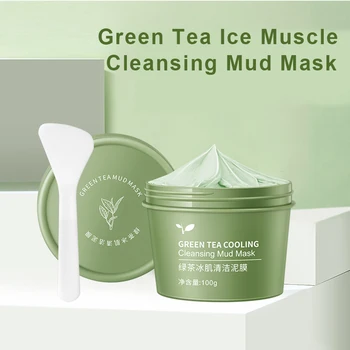 

1PC Green Tea Mud Mask Ice Muscle Oil Control Acne Clearing Solid Mask Moisturizing Remove Blackheads And Shrink Pores TSLM2