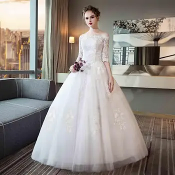 

Feerijt 2020 New Classic Boat Neck Half Sleeve Wedding Dress For Women Beautiful Lace Slim Plus Size Dress Vestidos De Novia