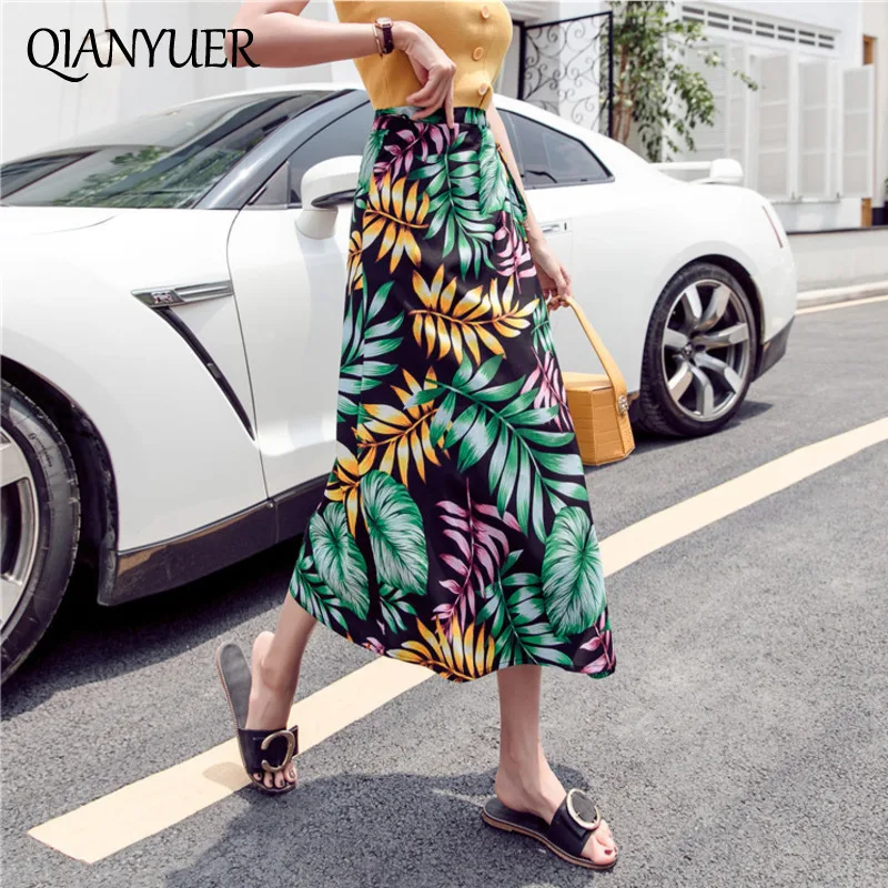 

Women Skirts Female New Fashion Spring Summer Chiffon Floral Skirt Beach Holiday Women Causal Lace-up Adjustable Waist Clothes