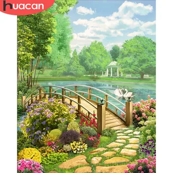 

HUACAN Oil Painting Scenery Bridge Drawing On Canvas HandPainted Picture By Numbers Lake Art Kits DIY Gift Home Decoration