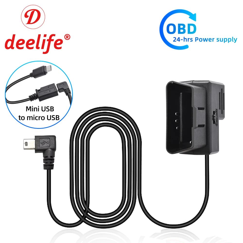 24Hours Parking Monitoring 5V 3A USB Car Charge Cable OBD Hardwire