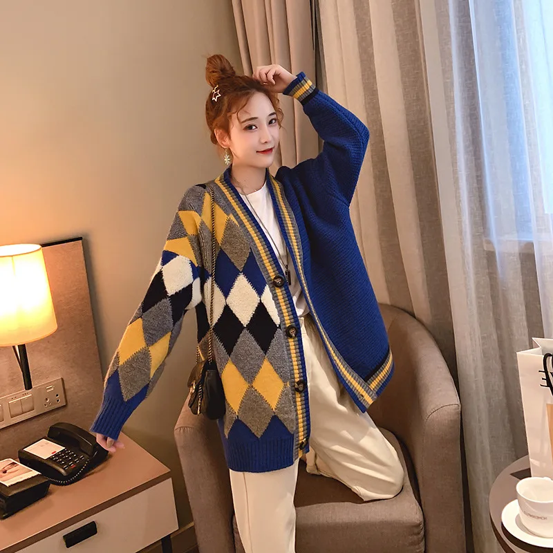 Outerwear Loose Colour Knitted Cardigan Women Autumn Winter Retro Red Warm Sweater Womens Long Sleeve Knit Sweater