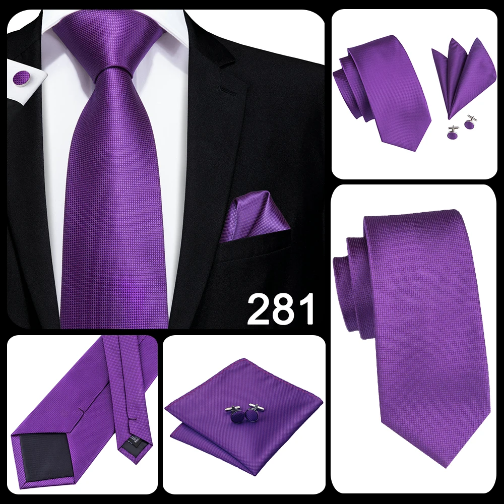 Hi-Tie Designer Lila Blumen-Streifen-Paisley-Krawatte für Herren mit Einstecktuch und Manschettenknöpfen – Geschenk für Herren, Krawatte für Party und Business, Dropshipping – Detail 4