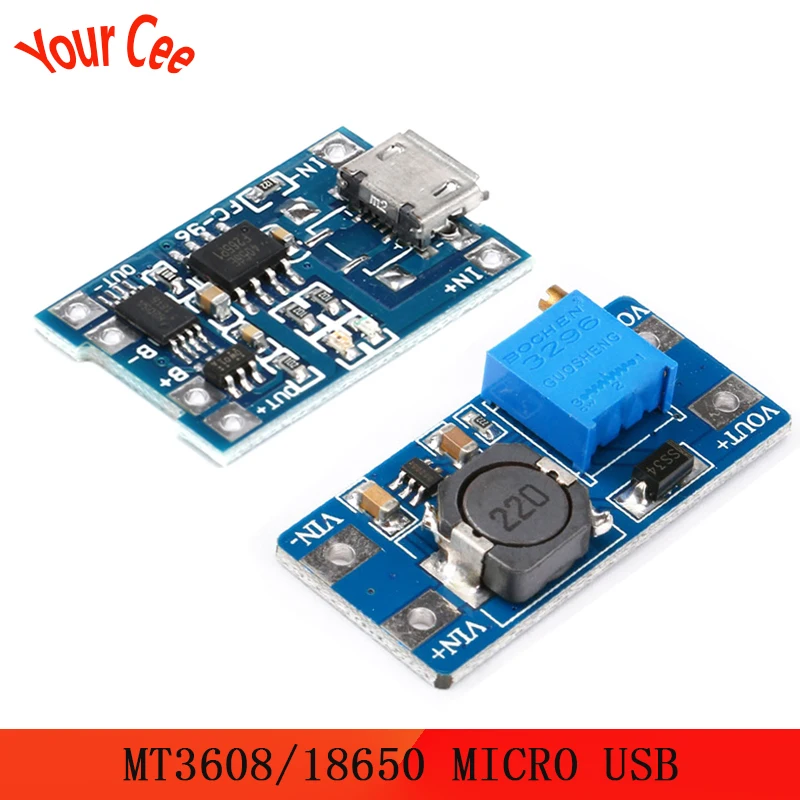 Micro USB 5V 1A 18650 TP4056 фотозарядная плата с защитой + MT3608 2А|Запасные части| |