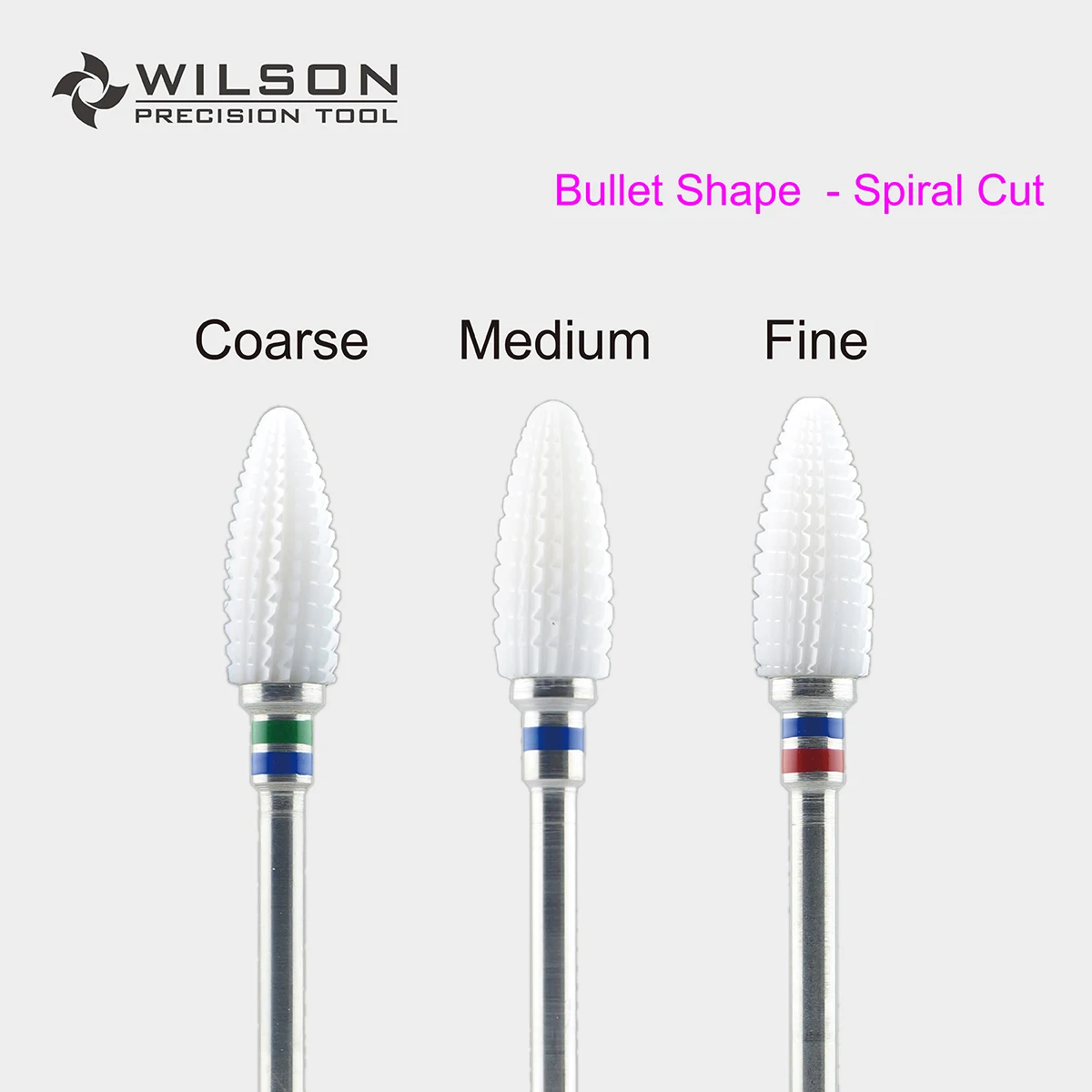 WilsonDental Burs в форме пули-спиральная резка-белая керамика- (6402401-6402601) -циркониевые