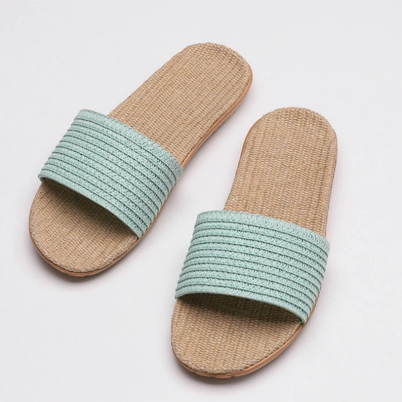 

Summer Flax Slippers Women Men Casual Linen Slides Fashion Sold Color Non-slip EVA Home Slippers Indoor Shoes Female Sandals