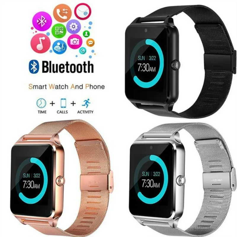 

BaySerry Smart Watch Z60 Men Women Bluetooth Wrist Smartwatc Support SIM/TF Card Wristwatch For Apple Android Phone PK DZ09