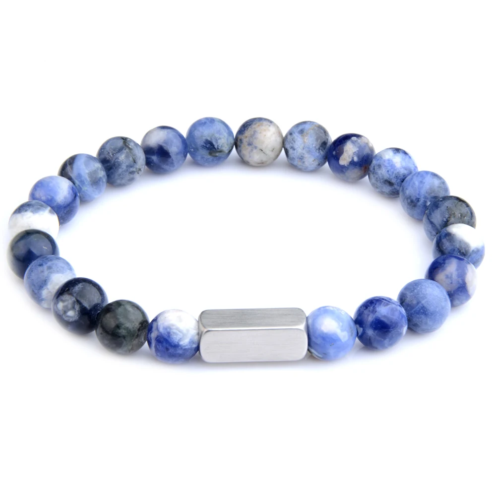 Naturstein Perlen Armband Edelstahl Platz Tiger Auge Lava Klassische Natürliche Stein Armband Für Frauen Männer Schmuck – Detail 6