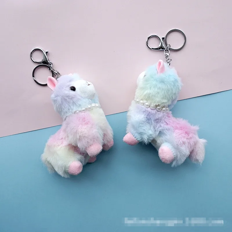 

Cartoon Colorful Alpaca Keychain Cute Animal Key Chain Soft Doll Stuffed Plush Animal Toy Keyring bag pendant toys keychain