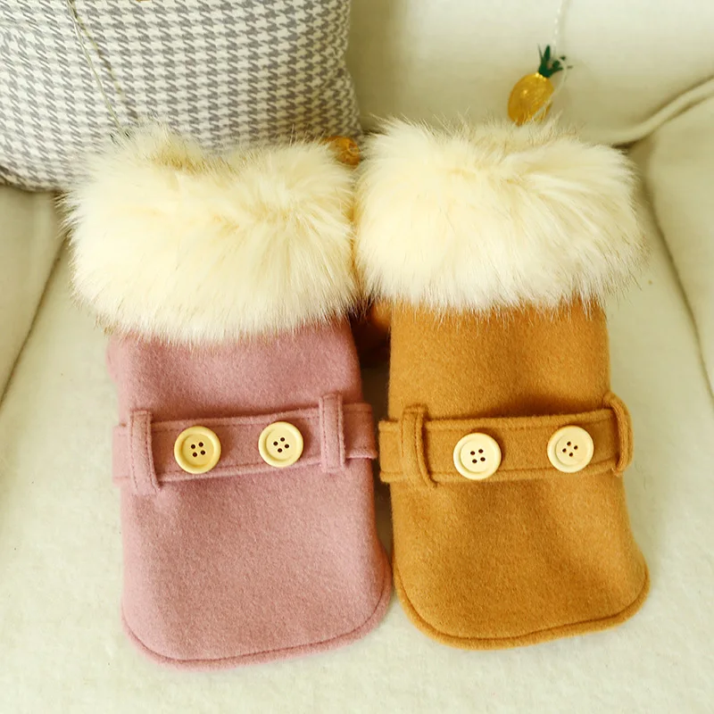 

Petcircle Pet Dog Autumn And Winter New Style Light Luxury Large Fur Collar Woolen Cloth Clothes Warm Debutante Fan Children Clo