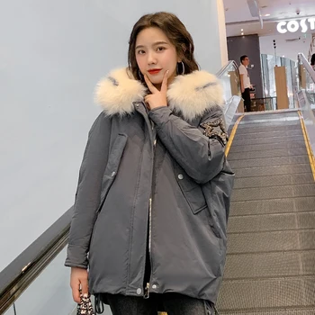 

Korean Style 2020 Winter Jacket Women Stand Collar Solid Black White Female Down Coat Loose Oversized Womens Short Parka