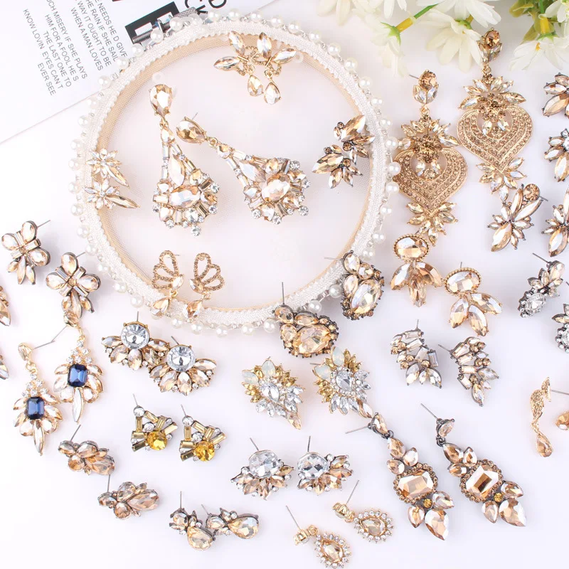 

27 models gold crystal stud earrings with zinc alloy for women crystal earrings fashion flower earrings jewelry wholesale