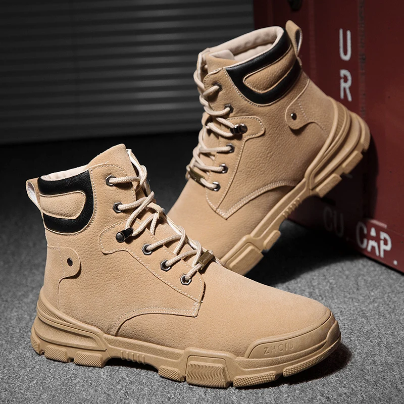 

Fashion 2019 Winter Men Boots PU Outdoor Snow Ankle Boots Male Lace Up Anti-slip Booties British Sneakers Zapatos De Hombre
