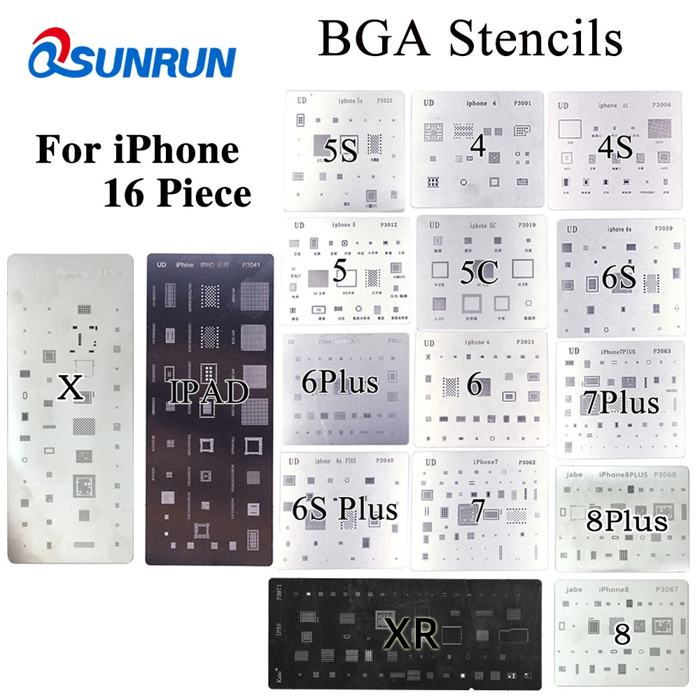 16 шт./лот высококачественный полный набор BGA трафаретов для iPhone 4 4s 5 5s 5c 6 + 6S 6s 7 XR 8