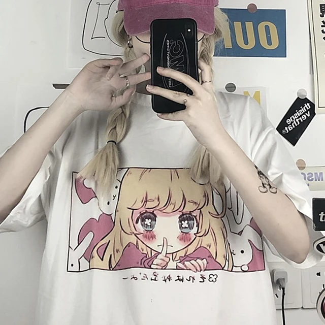 Camiseta E Anime feminina, roupa Harajuku com capa de braço, blusa gráfica  Kawaii, streetwear japonesa, tops femininos de verão 2022 - AliExpress