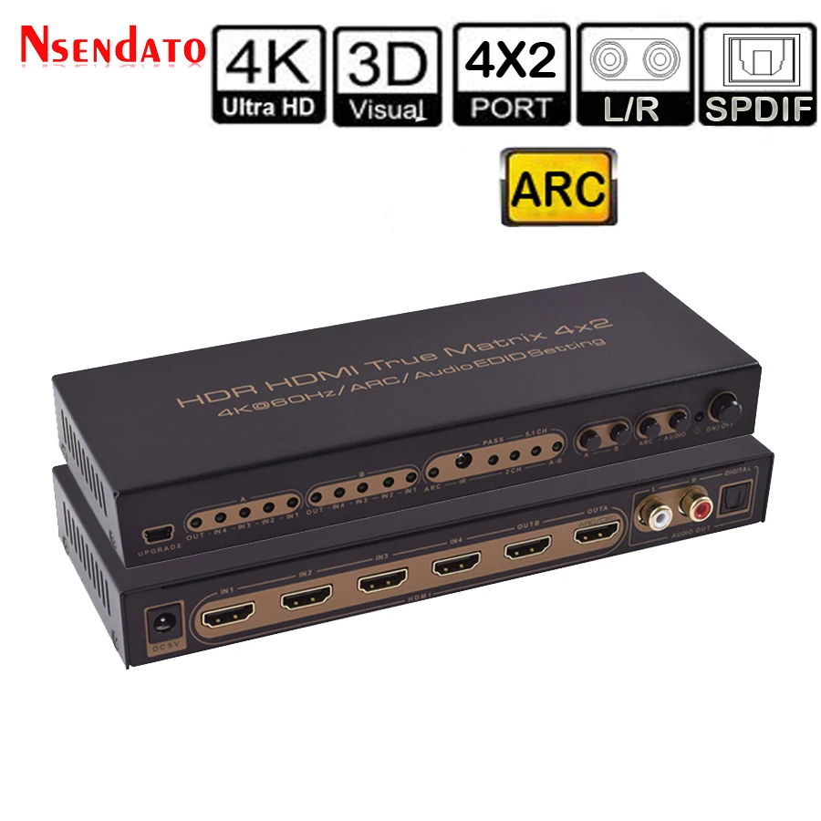 4K*2K 60Hz HDR HDMI True Matrix 4X2 Audio Extractor Switch For Dolby