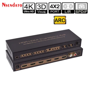 

4K*2K 60Hz HDR HDMI True Matrix 4X2 Audio Extractor Switch For Dolby ARC SPDIF EDID 4 In 2 Out HDMI Converter Switcher Splitter