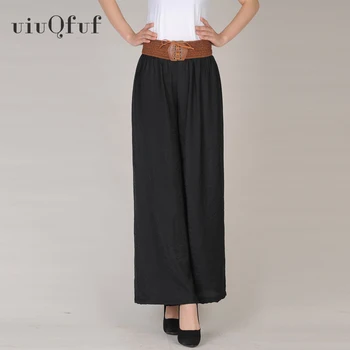 

Vintage Wide Leg Pants Plus Size Belt Causal Women‘s Pants Bandage Cotton Linen Large Size High Waist Long Pants Pantalon Femme