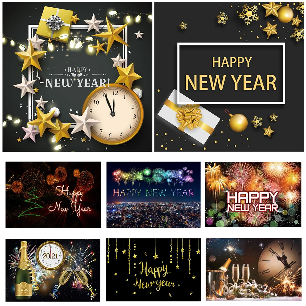 

Happy New Year 2021 Photography Background Props Color Fireworks Star Party Backdrops Photo Studio Photocall Photozone Decor