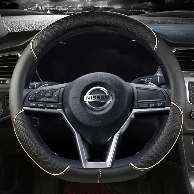 Car Steering Wheel Cover D Type PU Leather For Nissan X-trail Qashqai Rogue Sport Rogue 2017 2018 2019 2020 2021 Altima Versa car windshield sun shade