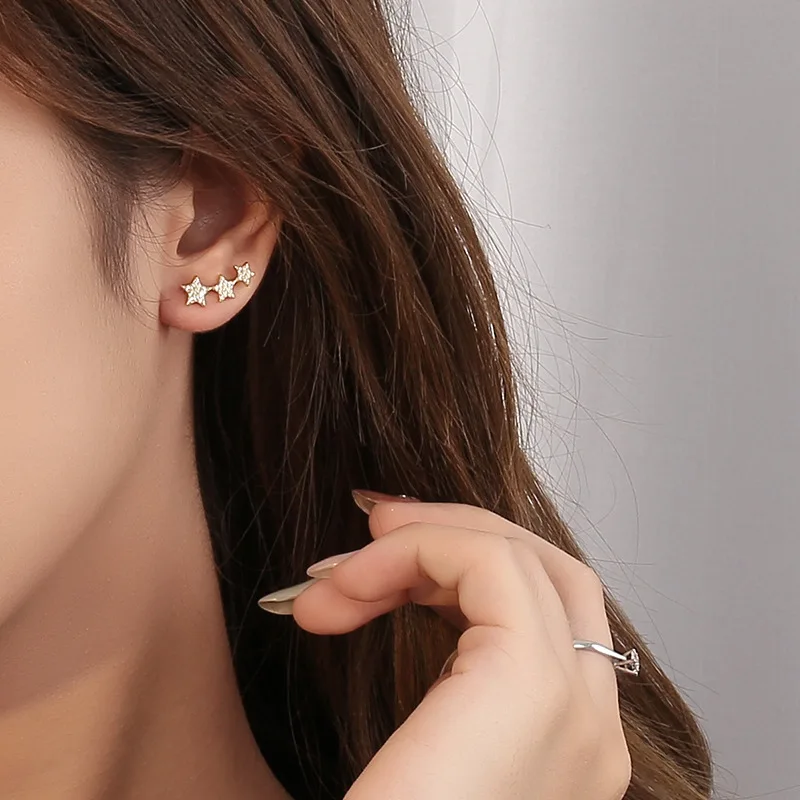 925 Sterling Silver Fashion Zircon Star/Circle Irregular Stud Earring Ear Ring Bone Wild Simple Women Girl Jewelr | Украшения и
