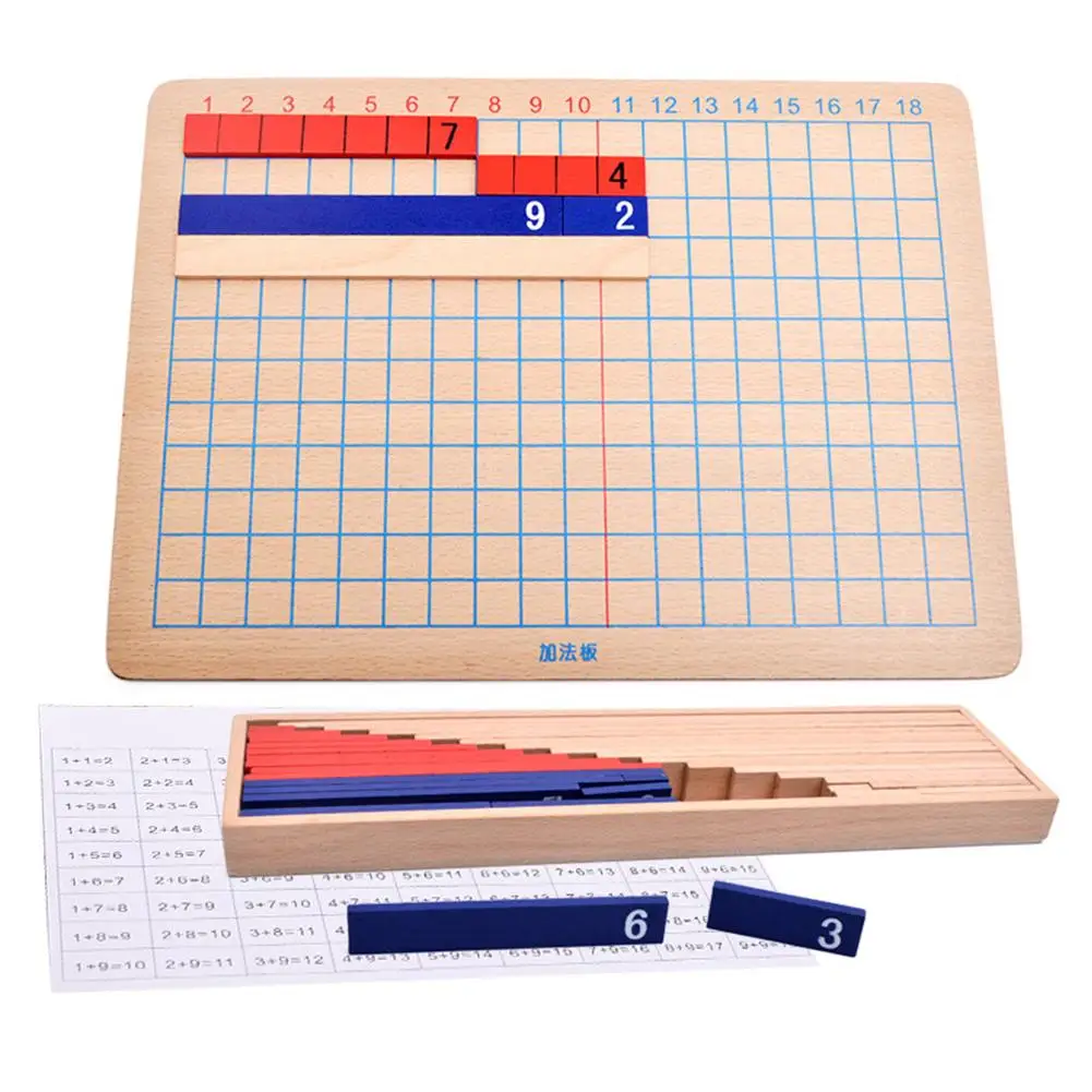 Wooden Addition Subtraction Board Kids Math Learning Educational Toy Set 