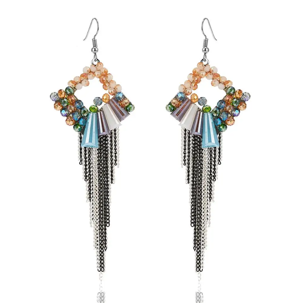 1 пара цветных квадратных геометрических кристаллов плетение черных и белых