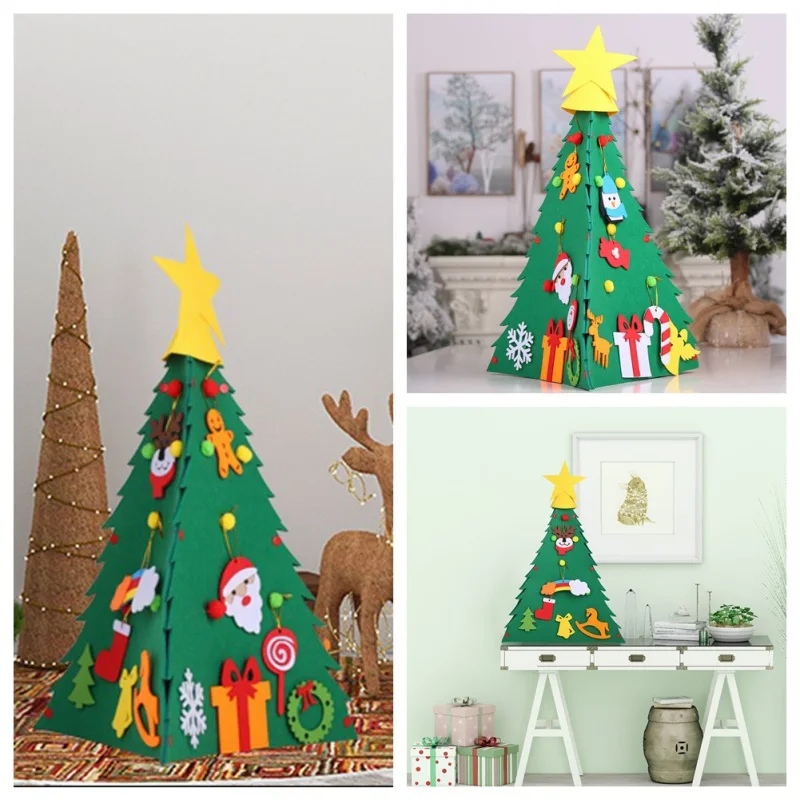 

Triangular 3D DIY Felt Christmas Tree Set With Hanging Ornaments Xmas Gifts For Kids Toddler Christmas Decorations