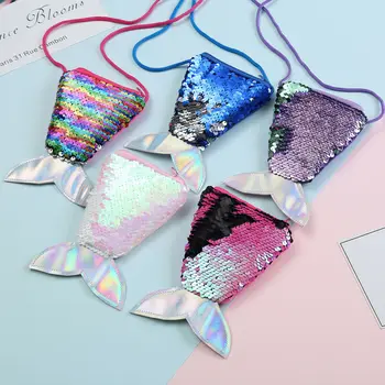 

2019 Fashion Hot Women Girls Sequined Shoulder Bag Coin Purse Mermaid Tial Shape Zipper Messenger Bag Handbag