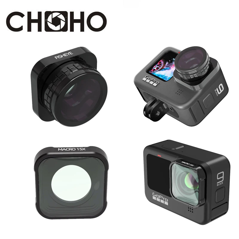 Для GoPro Hero 9 10 черные аксессуары фильтр 180 ° рыбий глаз макрообъектив 15X Защитная