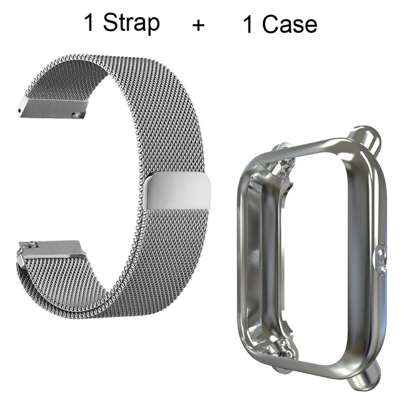 

20mm Bracelet Strap For Xiaomi Huami Amazfit Bip Lite Watchband Protector Case Milanese Stainless Steel Watchstrap Screen Cases