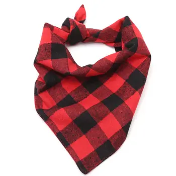 

Dog Saliva Towel Pet Triangledouble Plaid Cotton Headband Bib Handkerchief (With Red And Black Grid)